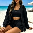 thumbnail image 2 of Women's 3 Piece Tracksuit Set Zip up Hoodie Vest and Shorts Athletic Workout Outfit Casual Sports Sweatsuit for Women Black, 2 of 5
