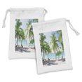 thumbnail image 1 of Beach Fabric Pouch Set of 2, Palm Leaves in Catalina Island Dominic Seashore Coastal Panoramic Picture, Small Drawstring Bag for Toiletries Masks and Favors, 9" x 6", Green Aqua Coconut, by Ambesonne, 1 of 2