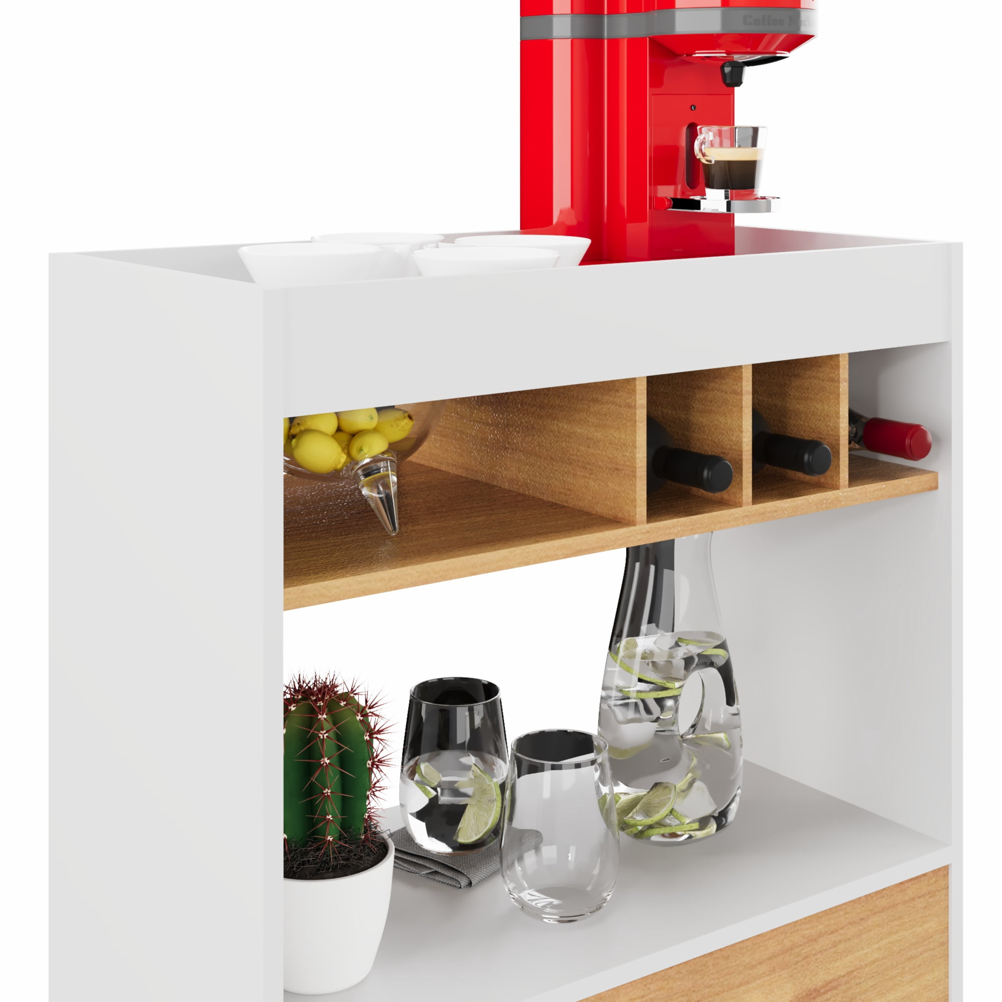 Ember Interiors Stirling White-Brown Mini Bar with Wine Storage, Drawer, and Shelf – Compact Design for Adults