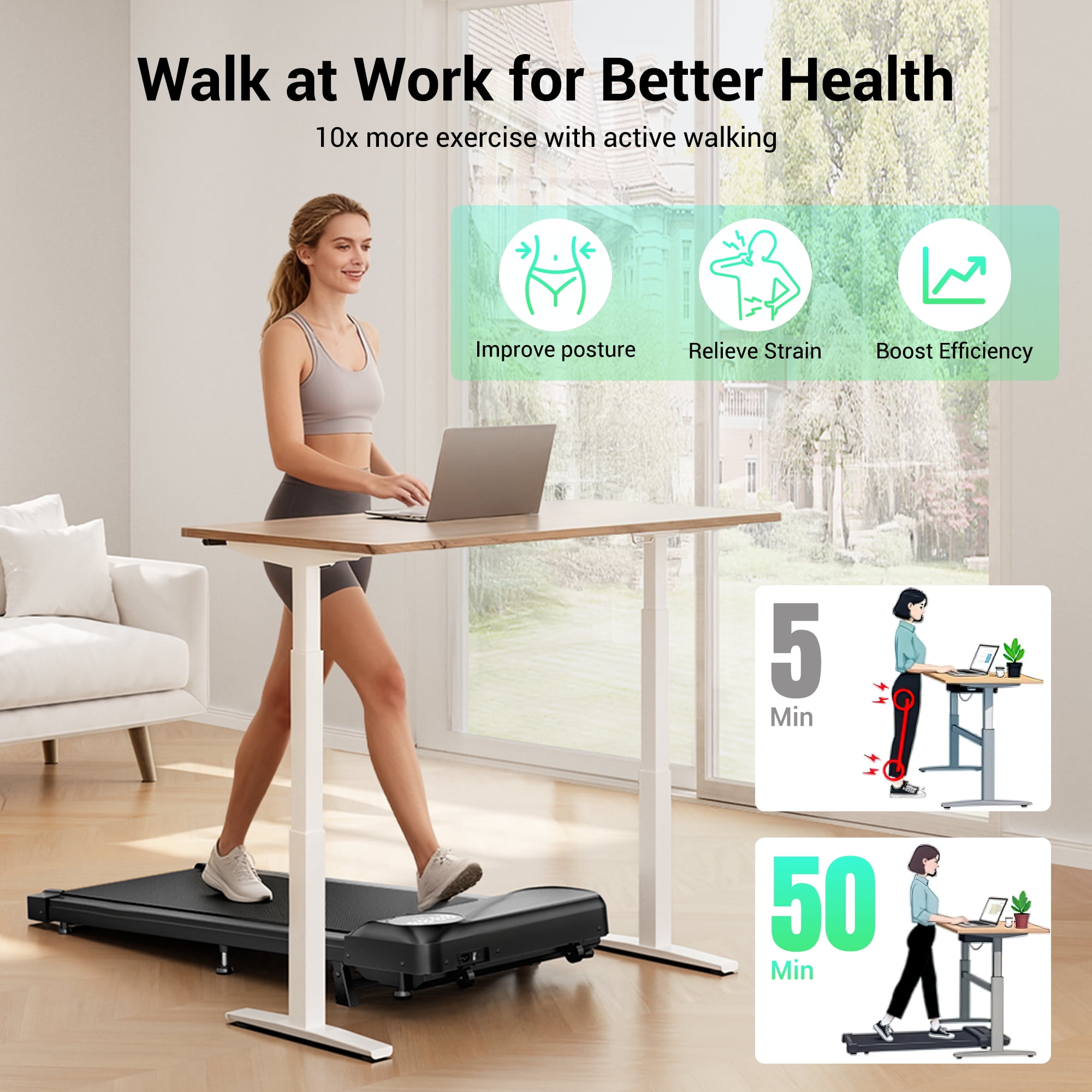 COFUNOK  3.0HP Walking Pad,Under Desk Treadmill,Portable Small Treadmill LED Display & Remote Control for Home/Office,Walking Jogging Machine,Weight Capacity 265 LBS