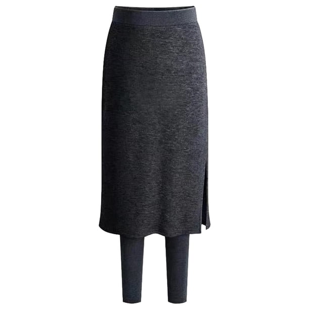 Leggings con forro polar Prolriy, leggings con falda, falda de tenis con leggings incorporados, faldas hasta la rodilla, leggings con bolsillos, faldas para mujer, leggings térmicos cálidos para