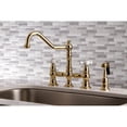 thumbnail image 2 of Kingston Brass KS3272PXBS Restoration Bridge Kitchen Faucet with Brass Side Sprayer, Polished Brass, 2 of 8