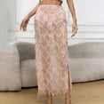 thumbnail image 2 of SAWOBUUN Womens Sequin Fringe Mesh Midi Skirt High Waist Split Bodycon Sheer Tassel Party Skirt, 2 of 5