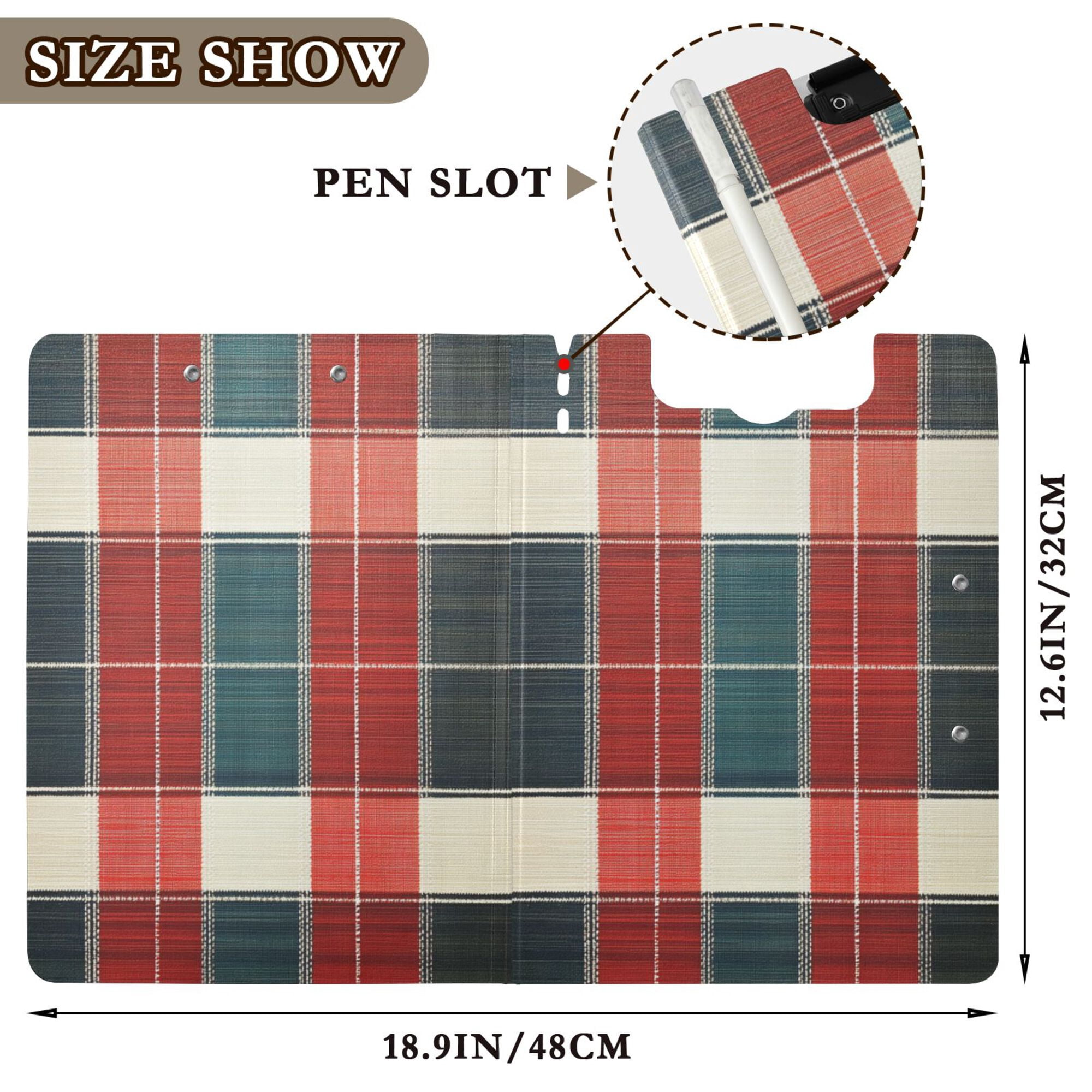 FORMRS A4 Clipboard Folder with Pen Holder Horizontal Foldable School Office Binder, Vibrant Red Tartan Pattern