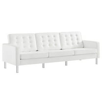 Modway Loft Tufted Vegan Leather Sofa in Silver White