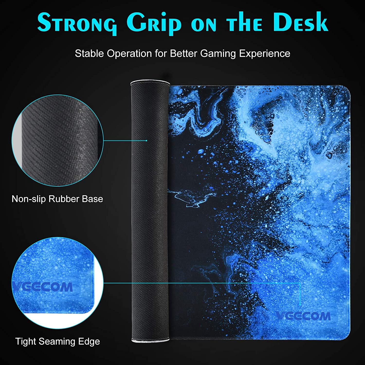 Gaming Mouse Pad, Blue Large Mouse Pad Gaming 31.5×15.75In, Large Mouse Pads, Long Big Mouse Pad XL Mouse Mat with Non-Slip Base, Extended Keyboard Mouse Pad Desk Pad for Computer (Blue)