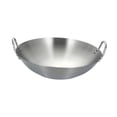 thumbnail image 2 of Wok de acero inoxidable, batería de cocina multiusos, sartén plateada de fondo plano para freír, guisar y cocinar , inducción eléctrica Diámetro 22cm, 2 of 9