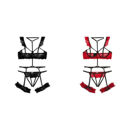 2-Pack New Fashion Lace Lingerie Underwear Sleepwear Steel Ring Pajamas Garter T Bar Underwear M Underwear Lace Pajama Set for Women plus Size Lace Bra Set Underwire Lace Underwear for Women plus