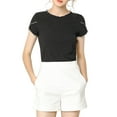 thumbnail image 6 of MODA NOVA Junior's Tops Contrast Color Round Neck Cap Sleeve Shirt Black XXL, 6 of 6