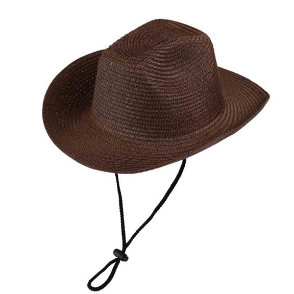 Jamicy Straw Hat for Unisex Summer Solid-Color Vintage Western Cowboy Hat Foldable Straw Hat Beach Sunvisor Large Brim Hat with Windproof Sun Hats