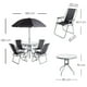 thumbnail image 2 of Ilios Innova | Comedor de Exterior Jardín 6 Piezas Mesa Vidrio Templado 4 Sillas Plegables Textileno y Sombrilla Resistente Set Muebles Color Negro, 2 of 9
