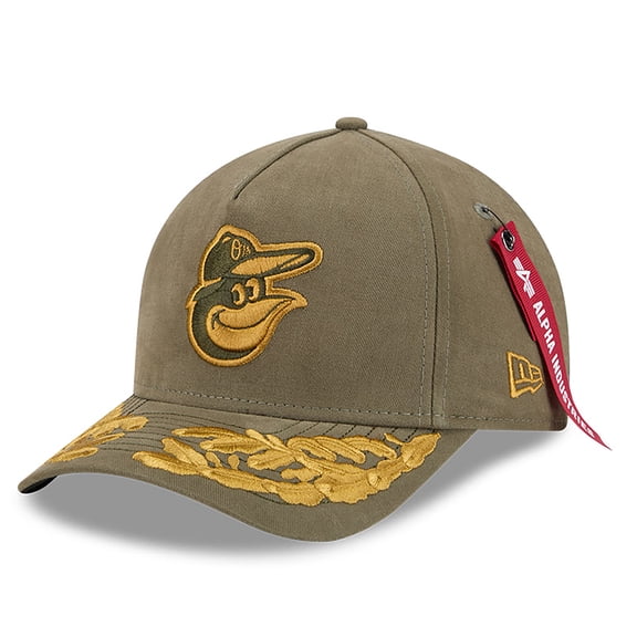 Men's New Era x Alpha Industries Olive Baltimore Orioles A-Frame 9FORTY Adjustable Hat