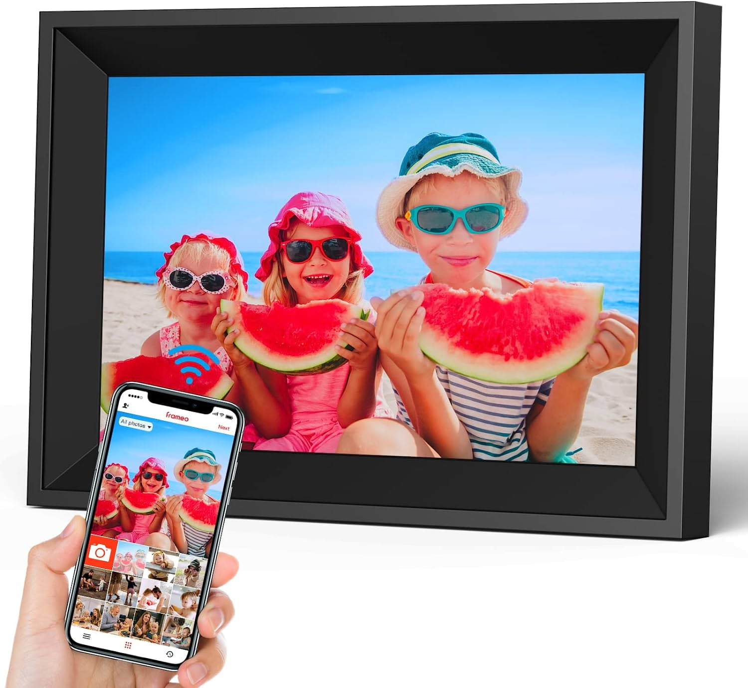 FRAMEO Digital Picture Frame 10.1, WiFi & IPS Touch Screen, 16GB