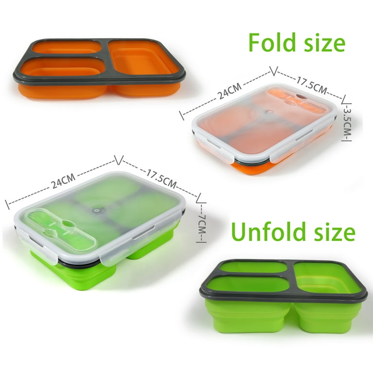 Exclusivo Mezcla Collapsible Bento Lunch Box (3pcs) With Spork & Leakproof  Lid, BPA Free, Silicone Bento Box Space Saving Food Storage Containers with
