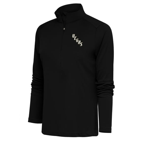 Women's Antigua Black Vegas Golden Knights Special Edition 2.0 Tribute Quarter-Zip Pullover Top