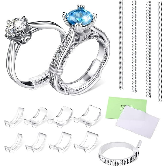 15 Piece Invisible Ring Size Adjusters, Loose Ring Size Adjusters, 2 Styles Ring Spacer Protector Adjuster with Jewelry Sizing Band, Polishing Cloth for Men's and Women's Rings (12 Sizes)