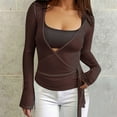 thumbnail image 2 of Women's Tops 2026 Trendy Wrap V Neck Wrap V Neck Long Sleeve Slim Fit Blouse Y2k Party Casual Dressy Outfits, 2 of 5