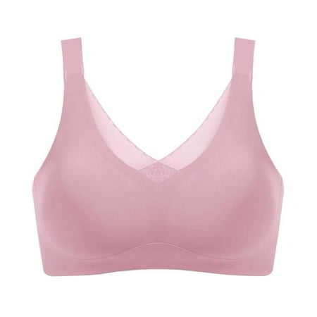 Ierhent V Neck Padded Bralette Cami Bra Wireless Tank Top Bra Sports Bra with Adjustable Straps(Pink XL)