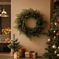 thumbnail image 6 of Kuokaa Christmas Berry Pine Wreath, 17.72 x 17.72 in Green Artificial Pine and Red Berry Door Wreath, Holiday Front Door Window Wall Fireplace Decor, 6 of 7