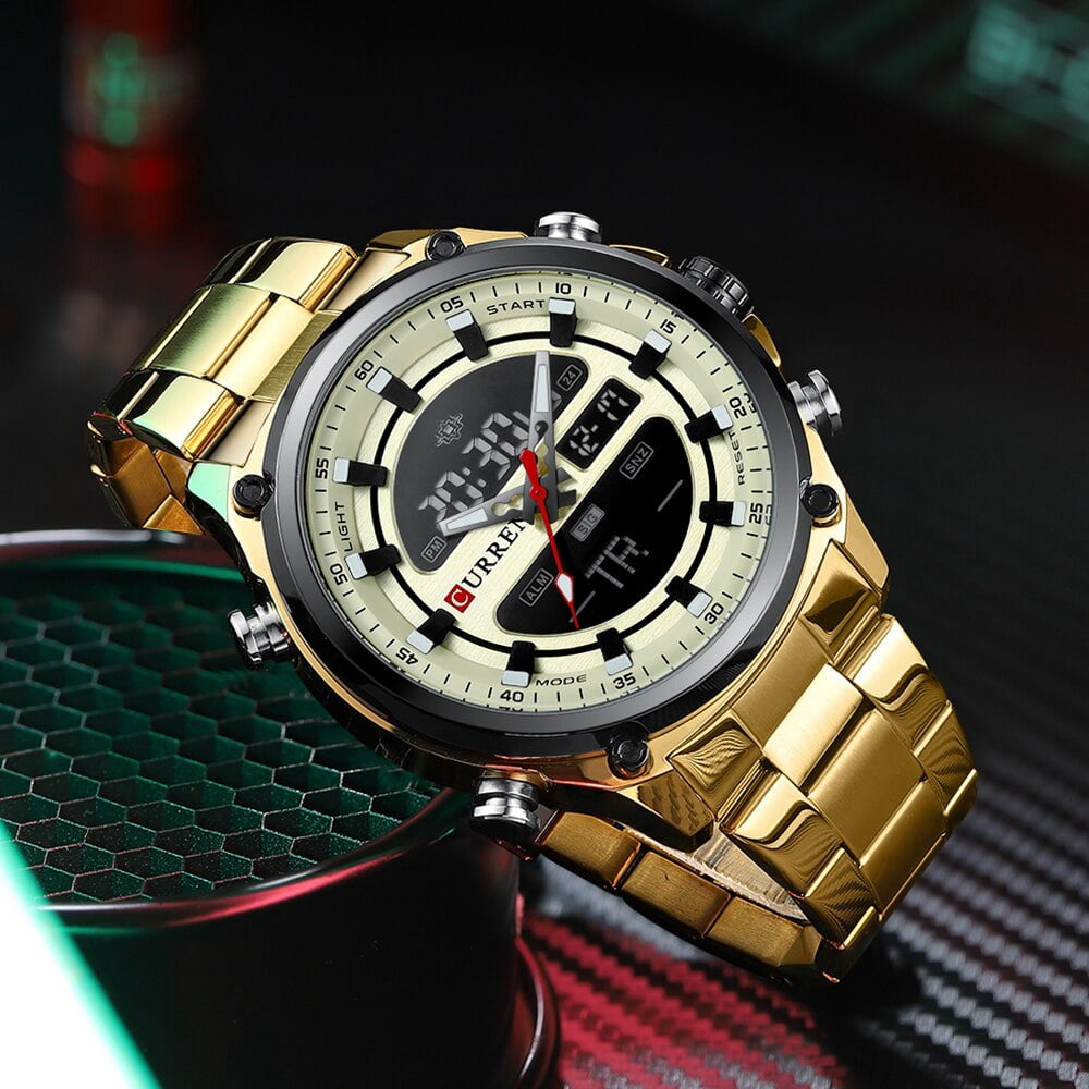 Curren Sport Quartz Digital Watches For Men Led Luminous Multifunction Stainless Steel Wristwatches Dual Display Clock Male - Quartz Wristwatches