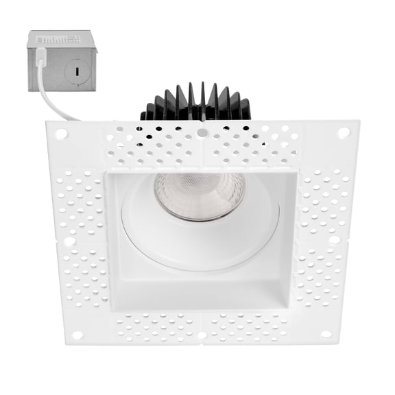 4" Trimless Slim Square Recessed Anti-Glare LED Downlight, White, Canless IC Rated, 1000 Lumens, 5 CCT