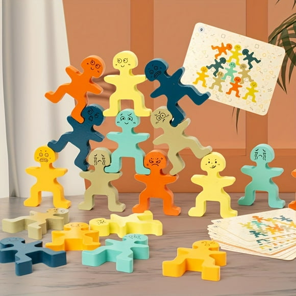 Montessori Wooden Children's Stacking Block Toys, Cute And Colorful Little People Stacking And Balancing Table Games, Early Education Hands on Ability Concentration Training Puzzle Enlightenment Toys