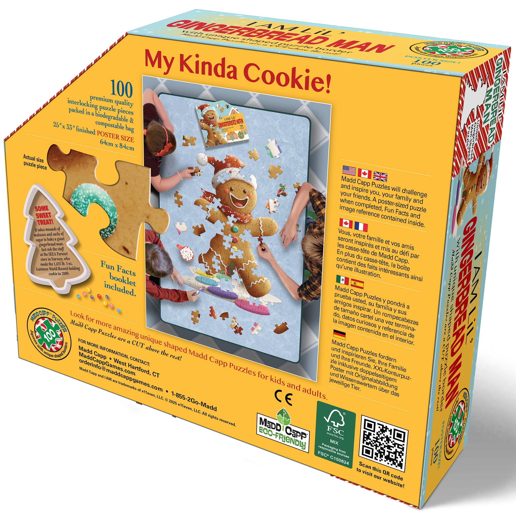 Madd Capp: I Am LiL' Gingerbread Man - 100 Piece Puzzle - Kids Holiday Cookie Shaped Jigsaw, 25x33", Poster Reference, Educational Fun Fact Booklet