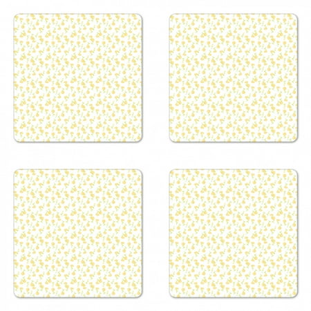 

Floral Coaster Set of 4 Energetic Romantic Spring Blossoms Tulips Pattern Square Hardboard Gloss Coasters Standard Size Mustard Yellow Green by Ambesonne