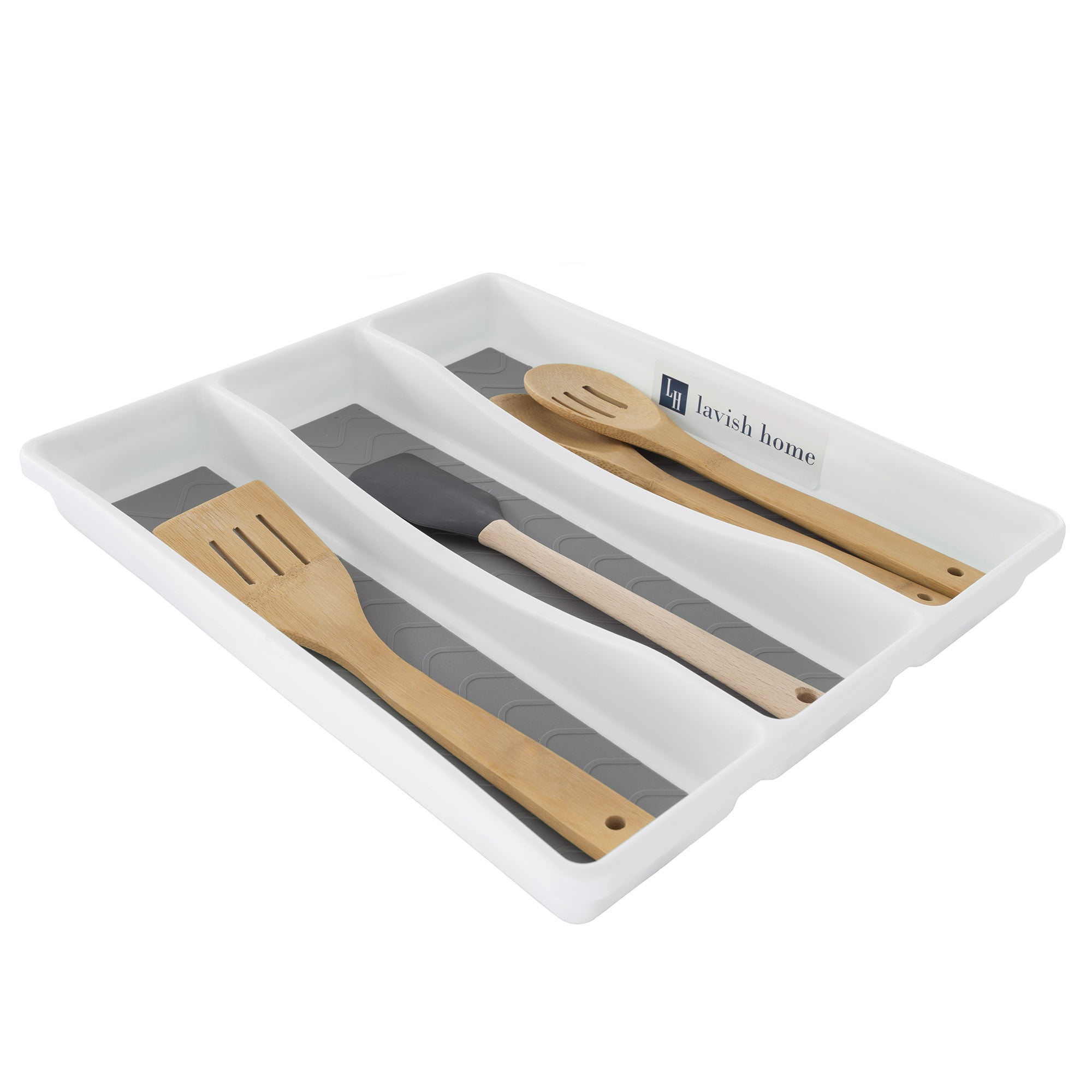 Silverware Drawer Organizer With Three Sections And Nonslip Tray Flatware Utensil Cutlery Kitchen Divider By Lavish Home Also For Desk Office