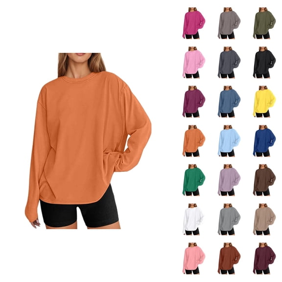 Long Sleeve Shirts for Women 2026 Spring Basic Shirt Crewneck Plain Oversized Blouse Womens Tops
