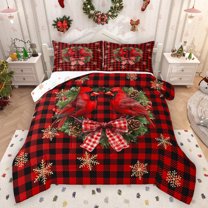 Manfei Christmas Bird Robin Full Size Comforter Sets, Vintage Princess Bowknot Bedding Comforter Set, Black Red Buffalo Reversible Bedding Sets, Luxury Bedroom Decor, 3pcs