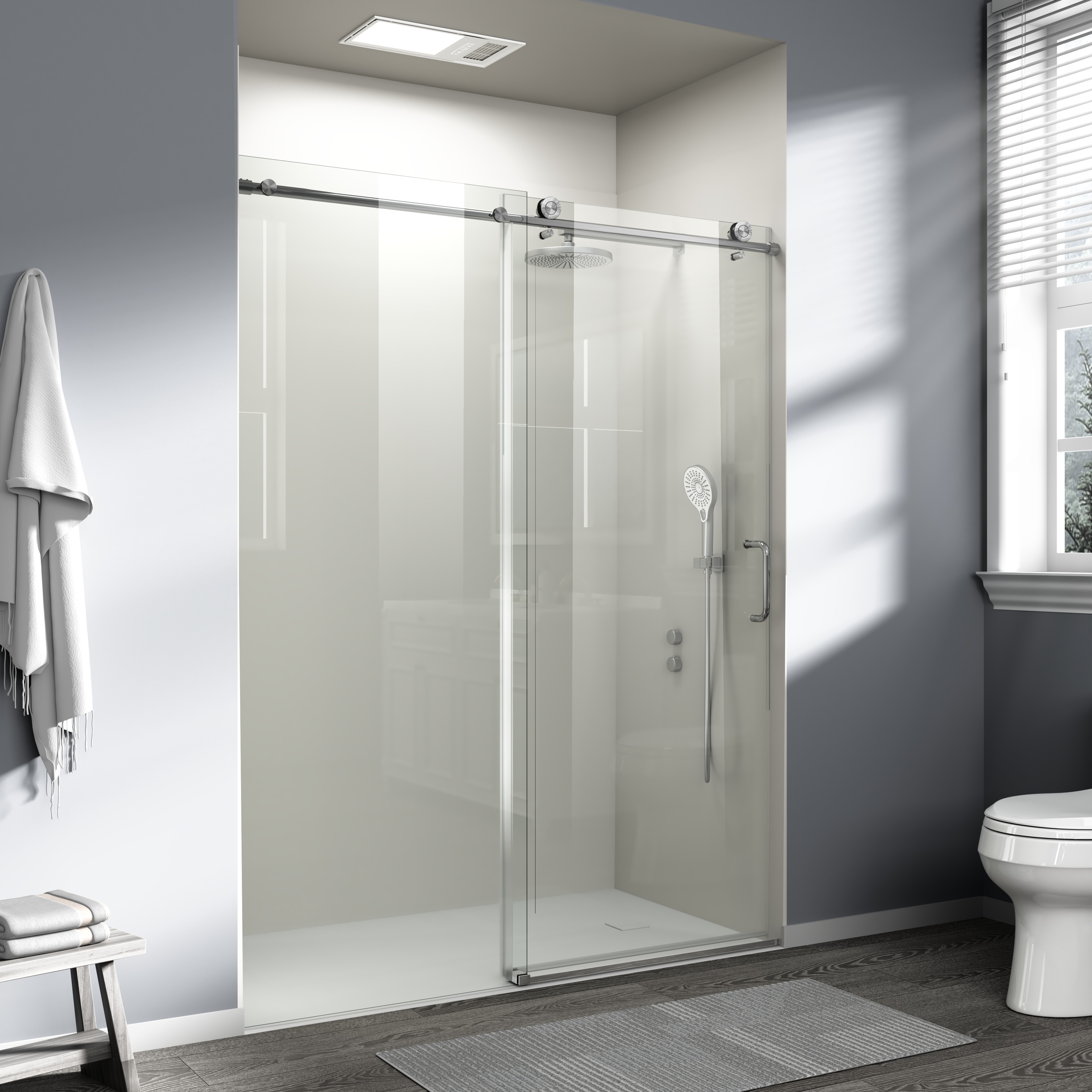 PAPROOS 56”-60”W x 76”H Frameless Sliding Shower Door, Bypass Bathroom Shower Door with 1/4 inch Tempered Glass, Adjustable Bathroom Doors with ANSI-Certified for Walk-in Shower, Brushed Nickel