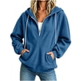 thumbnail image 2 of Oversized Hoodies for Women Sevevn Fashion Casual Solid Color Fleece Hooded Half-Zip Oversized Fleece Hoodie Winter Sweatshirt with Pockets Blue L, 2 of 7