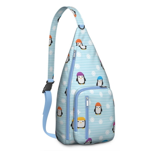 Emperor Penguin Lovers Sling Bag - Snowflake & Penguin Print Crossbody Backpack (Winter Animal Theme, Water-Resistant Shoulder Bag for Daily Use)