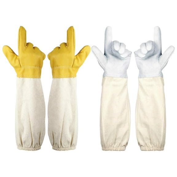 2 Pairs Goatskin Beekeeping Gloves, Protective Leather Gloves, Thickened Handbacks, Flexible and Sturdy for Bee Suit Protection, Beekeeping Supplies, White and Yellow