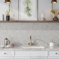 Mirage 12 x 13 in. Polished Warm Beige with Bright White Marble Mosaic Geometric Wall and Floor Tile (5.59 sq ft/case) - 5 Pack