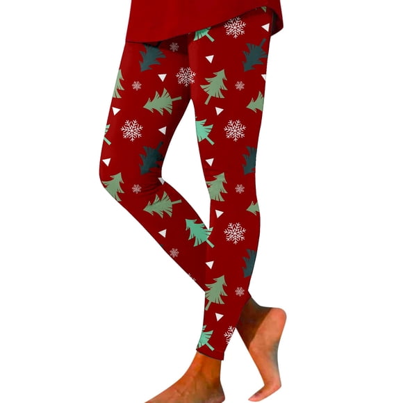 Zhanying Ugly Christmas Leggings for Women Lounge Anti-Rolling Leggings for Women High Waist Red M