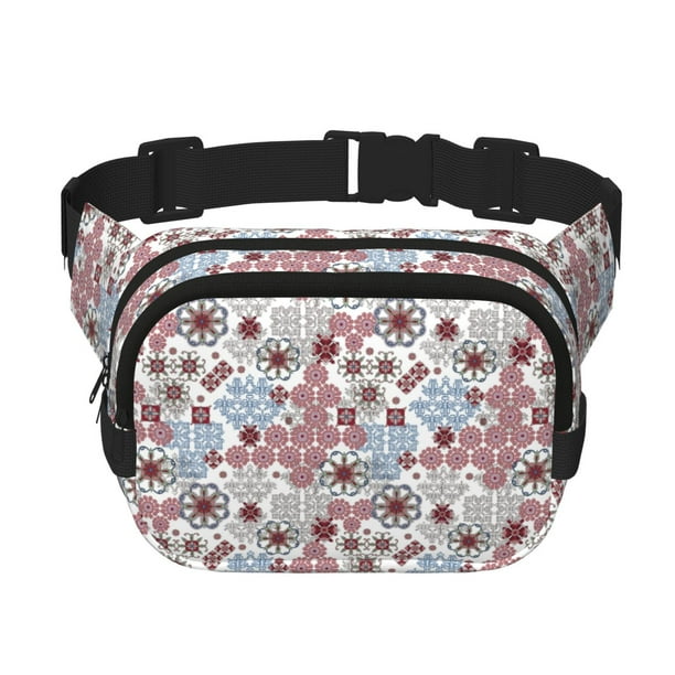 Fotbe Abstract Floral Cangurera Cuadrada con Estampado de Doble Capa, Bolsa de Cintura Ajustable Mini para Hombres y Mujeres
