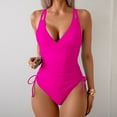 thumbnail image 5 of PEASKJP Womens Swimsuits One Piece Women's Tummy Control Swimsuits Ruched One Piece Bathing Suit Double Straps Deep V Neck Drawstring Swimsuit,Red XL, 5 of 9