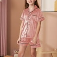 thumbnail image 2 of zbxnLI Girls Pajama Set Summer 2 Piece Sleepwear Outfits Short Sleeve Button down Shirt and Shorts Sets, 2 of 8