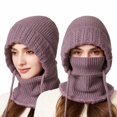 thumbnail image 2 of 3 In 1 Beanie Hat With Scarf And Mask Warm Scrub Caps Women Womens Scarves Fitness Face Masks Purple, 2 of 8