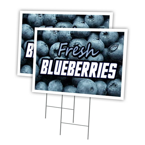 FRESH BLUEBERRIES 2 Pack Of 18" x 24" Yard Sign & Stake outdoor plastic window | Advertise Your Business | Stake Included Image On Front Only | Made in The USA
