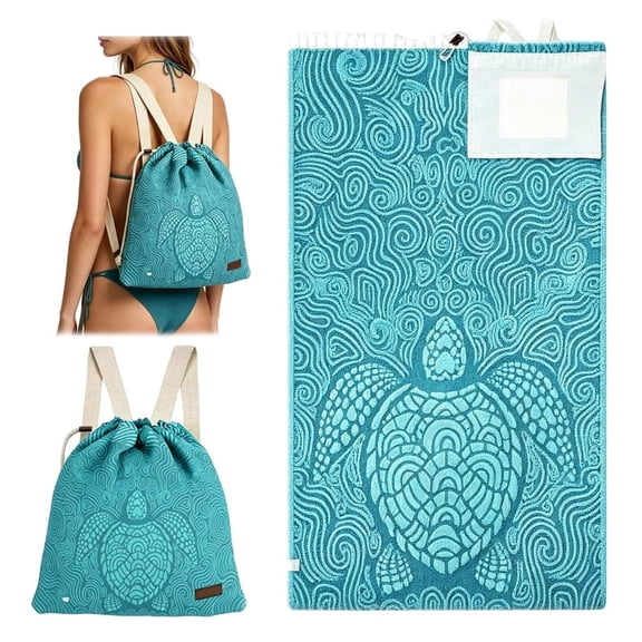 2026 New 2 in 1 Convertible Towel Bag Backpack, Beach Bag Towel with Inner Zip Pocket, Sand-Resistant Fabric for Camping and Beach Activities