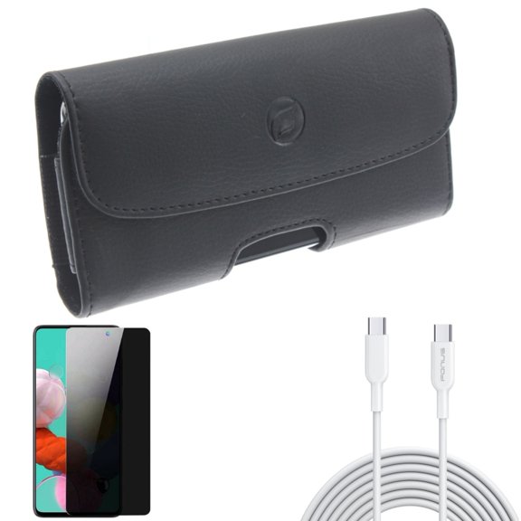 Case Belt Clip & 10ft Long Type-C Cable & Privacy Screen Protector for Samsung Galaxy S20 Fan Edition - Leather Holster   Fast Charger Cord PD   Tempered Glass Anti-Spy Combo