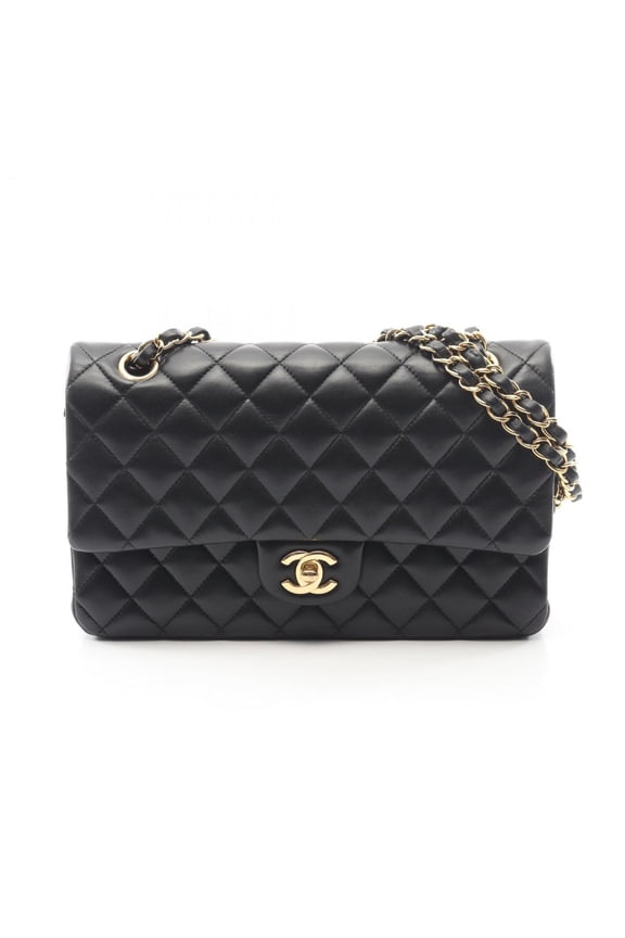 Pre-Owned CHANEL Matelasse Double Flap Shoulder Bag in Lambskin Leather, Black, Women's, A01112