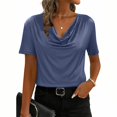 thumbnail image 2 of Htigea Cowl Neck T-Shirts for Women Summer Short Sleeve Tops Dressy Business Office Work Blouse Shirt Navy L, 2 of 7