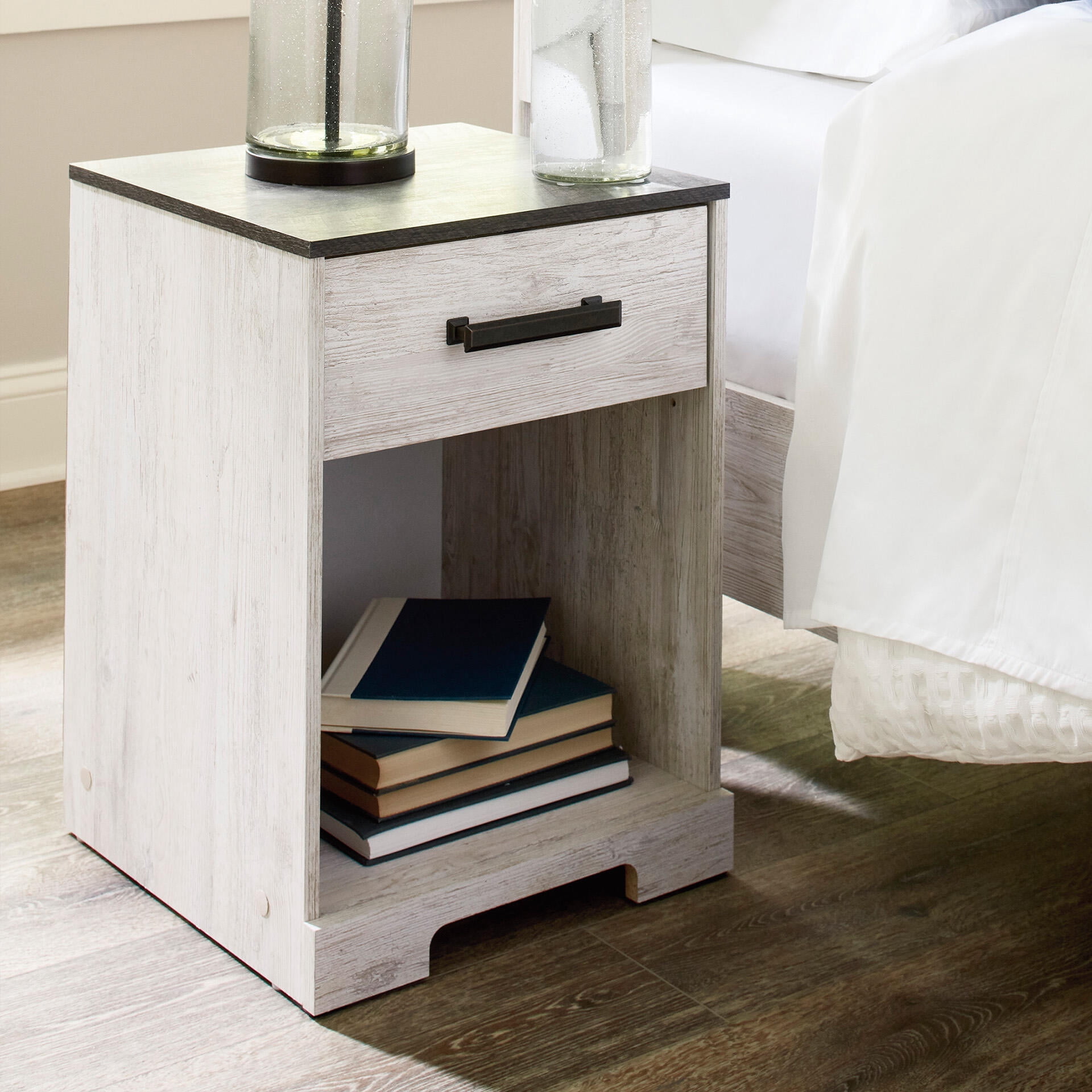 Signature Design by Ashley Casual Shawburn Nightstand Whitewash/Charcoal Gray