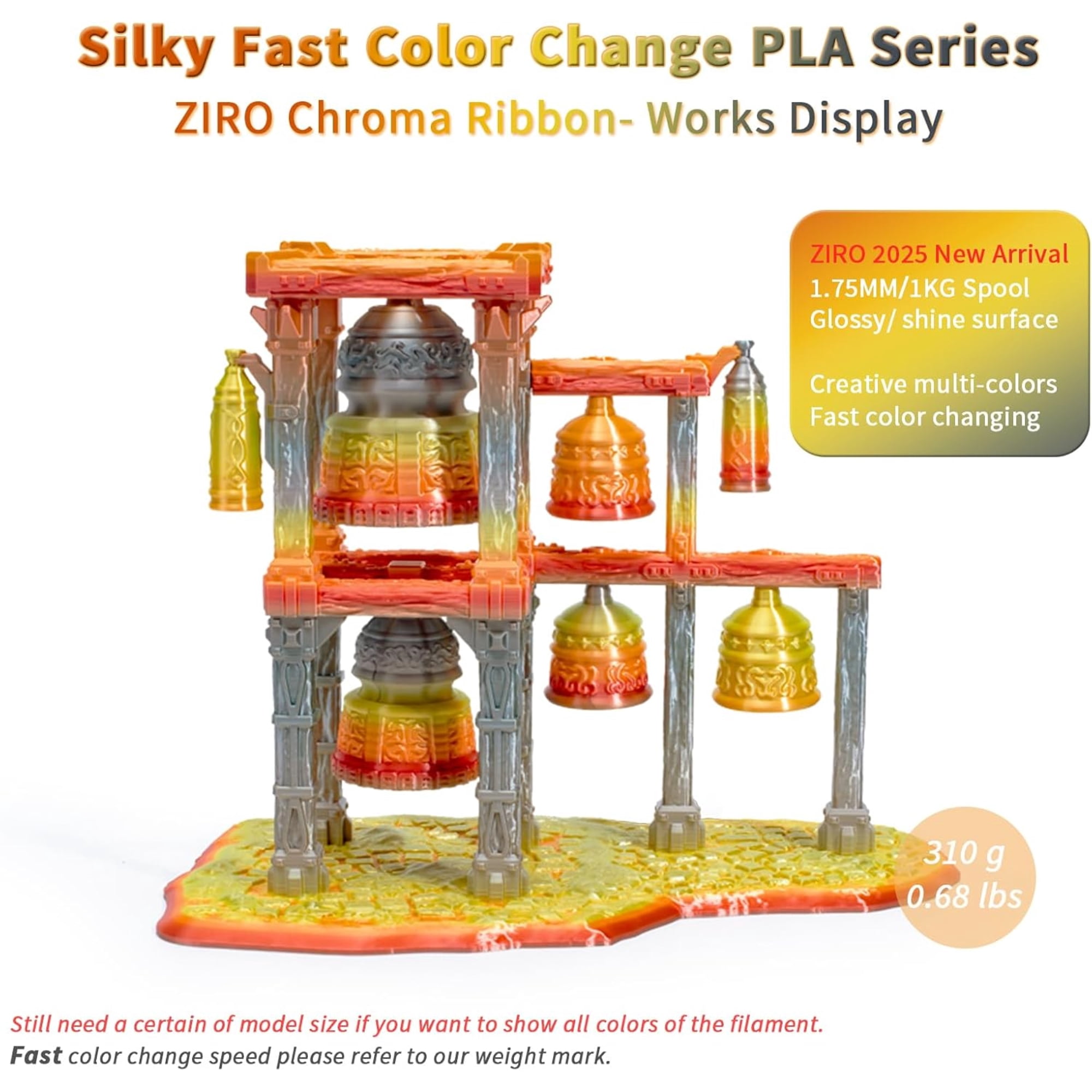 Ziro 3D Gradient Silk PLA Filament 1.75mm 1kg, Chroma Ribbon