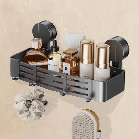 Suction Cup Shower Caddy Without Drilling | 4 Hooks 32 cm Length 10 kg Load Capacity 1-Minute Installation | Removable and Rust-Free Shower Shelf