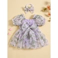 thumbnail image 3 of Bagilaanoe Newborn Baby Girl Romper Dress Embroidery Puff Short Sleeve Bodysuits + Headband 6M 12M 18M 24M Infant Patchwork A-line Dresses, 3 of 9